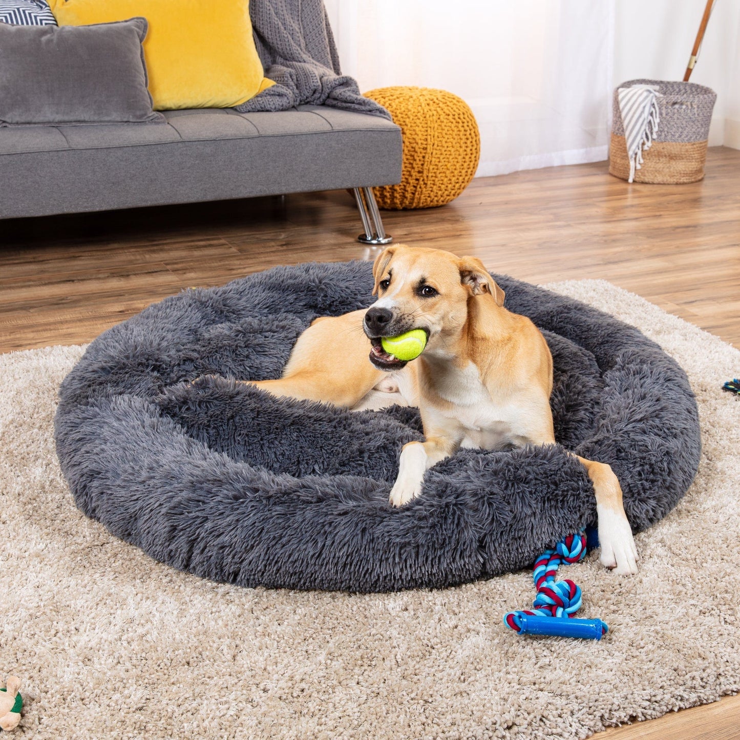 Self-Warming Shag Fur Calming Pet Bed w/ Water-Resistant Lining - Gray VIP