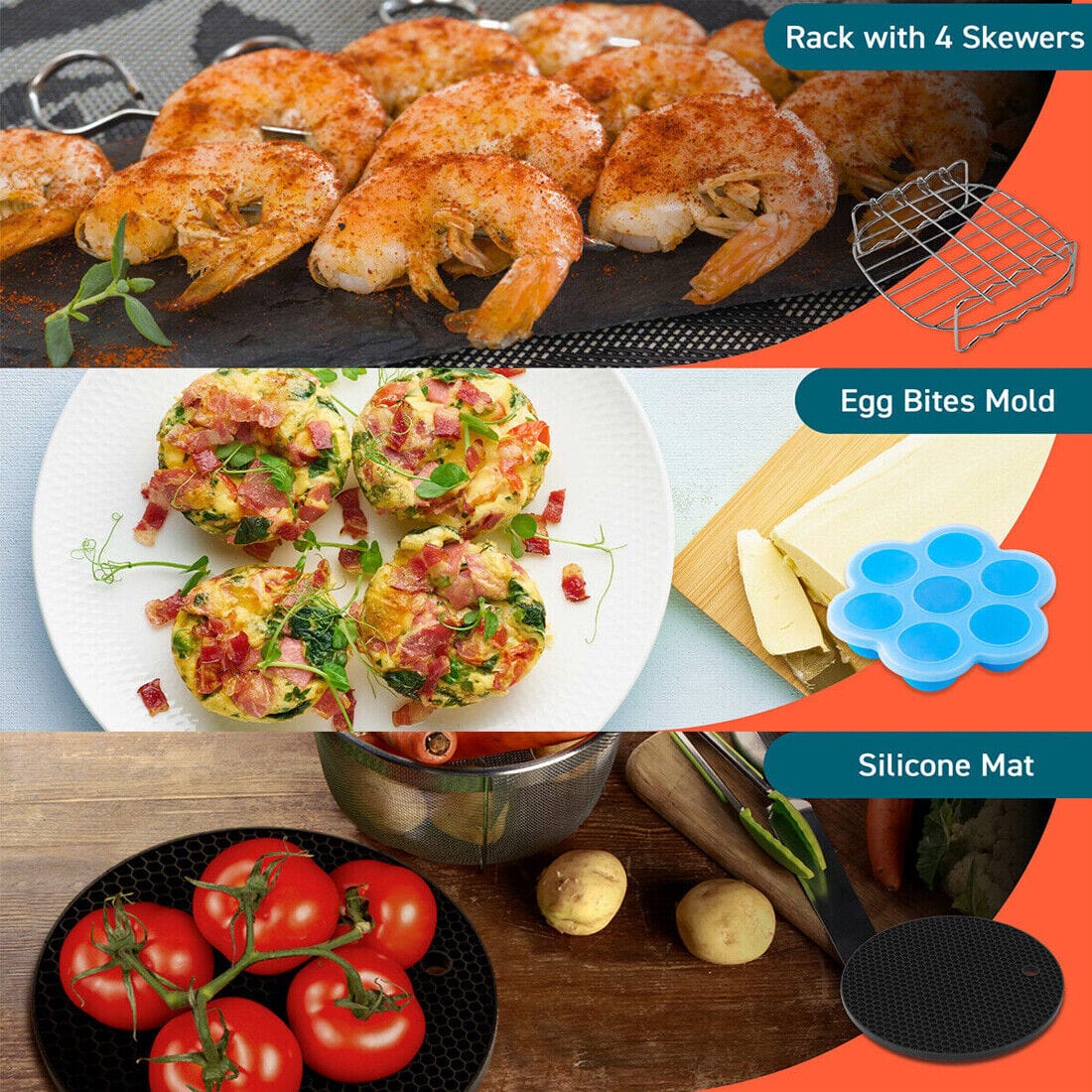 8-Inch Round Air Fryer Accessory Set - 6 Essential Baking Trays, Racks & Pans for Healthy Cooking - FREE SHIPPING VIP