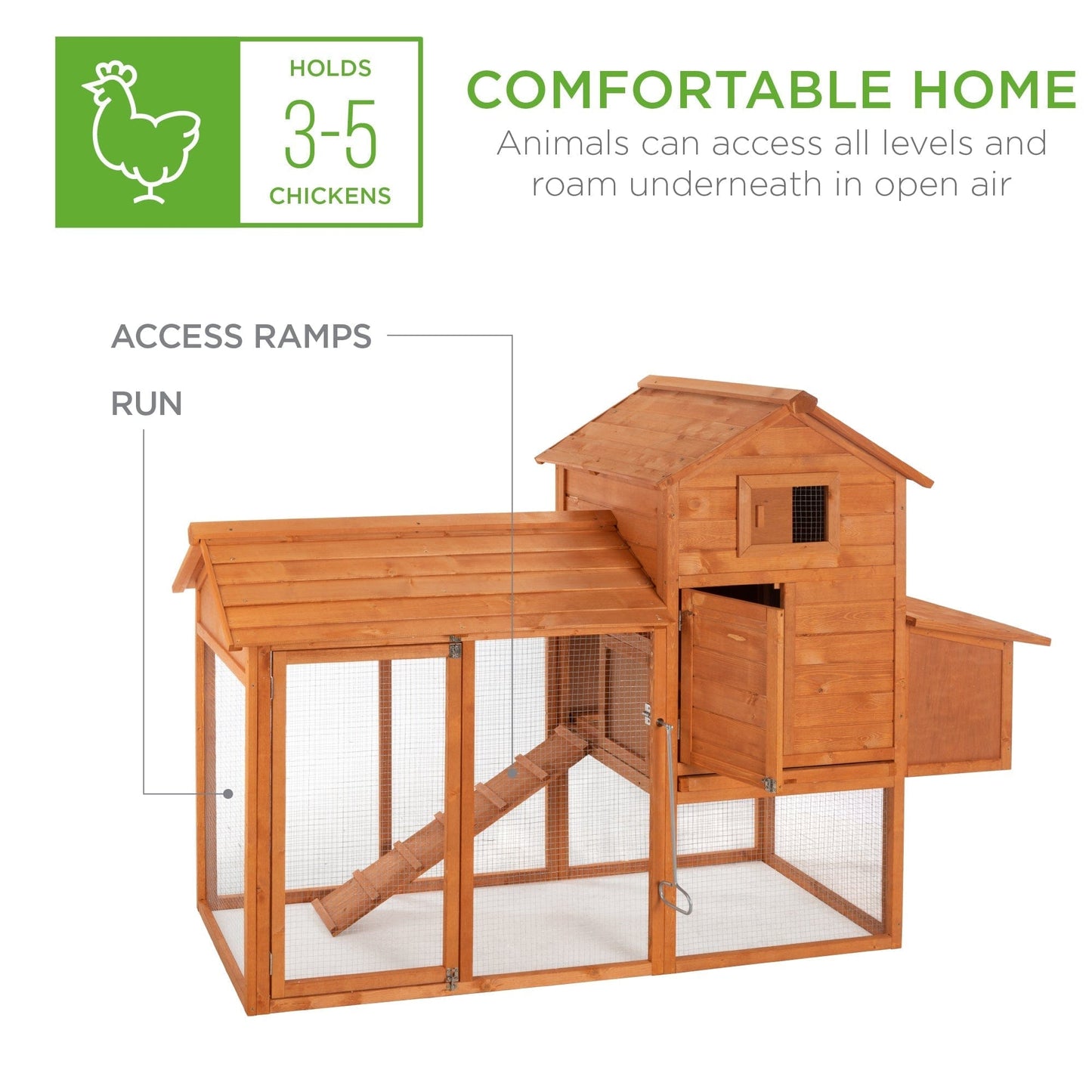Multi-Level Wooden Chicken Coop - 80in VIP
