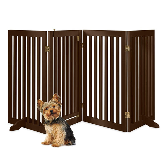 Versatile 31.5in Freestanding Wooden Pet Barrier with Secure Door and Stability Feet VIP
