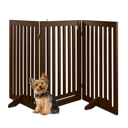 Expandable Wooden Pet Barrier with Lockable Door and Support Feet, 31.5in 3-Panel Design VIP