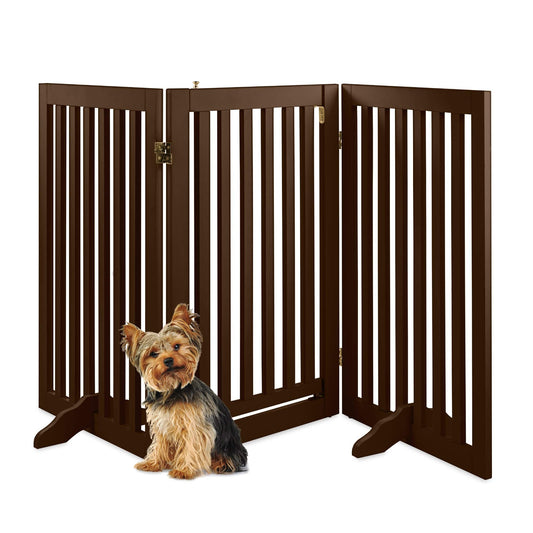 Expandable Wooden Pet Barrier with Lockable Door and Support Feet, 31.5in 3-Panel Design VIP