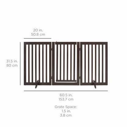 Expandable Wooden Pet Barrier with Lockable Door and Support Feet, 31.5in 3-Panel Design VIP