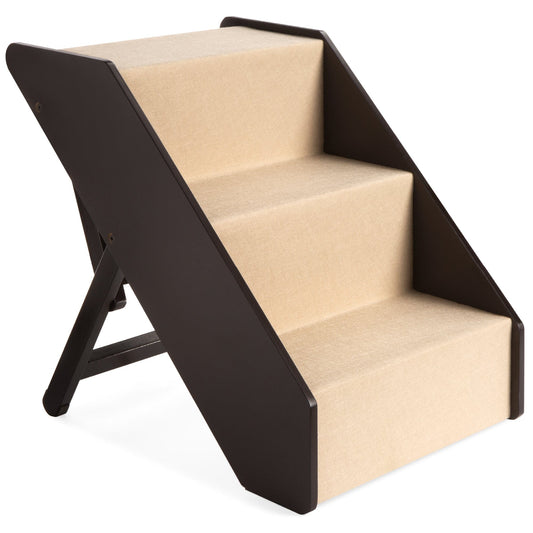Foldable Adjustable, Non-Slip Wide Wooden Carpeted Pet Step Stairs VIP