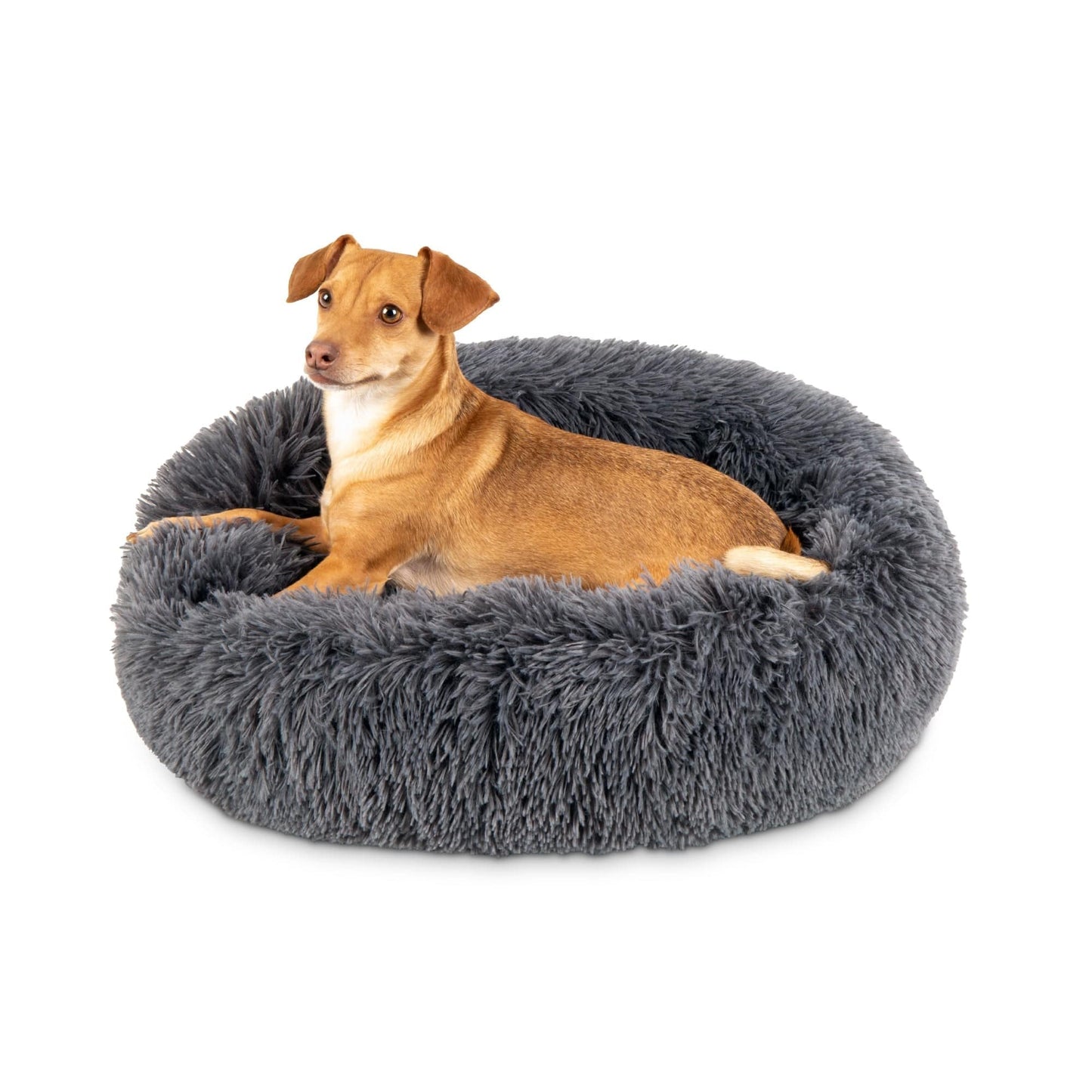 Self-Warming Shag Fur Calming Pet Bed w/ Water-Resistant Lining - Gray VIP