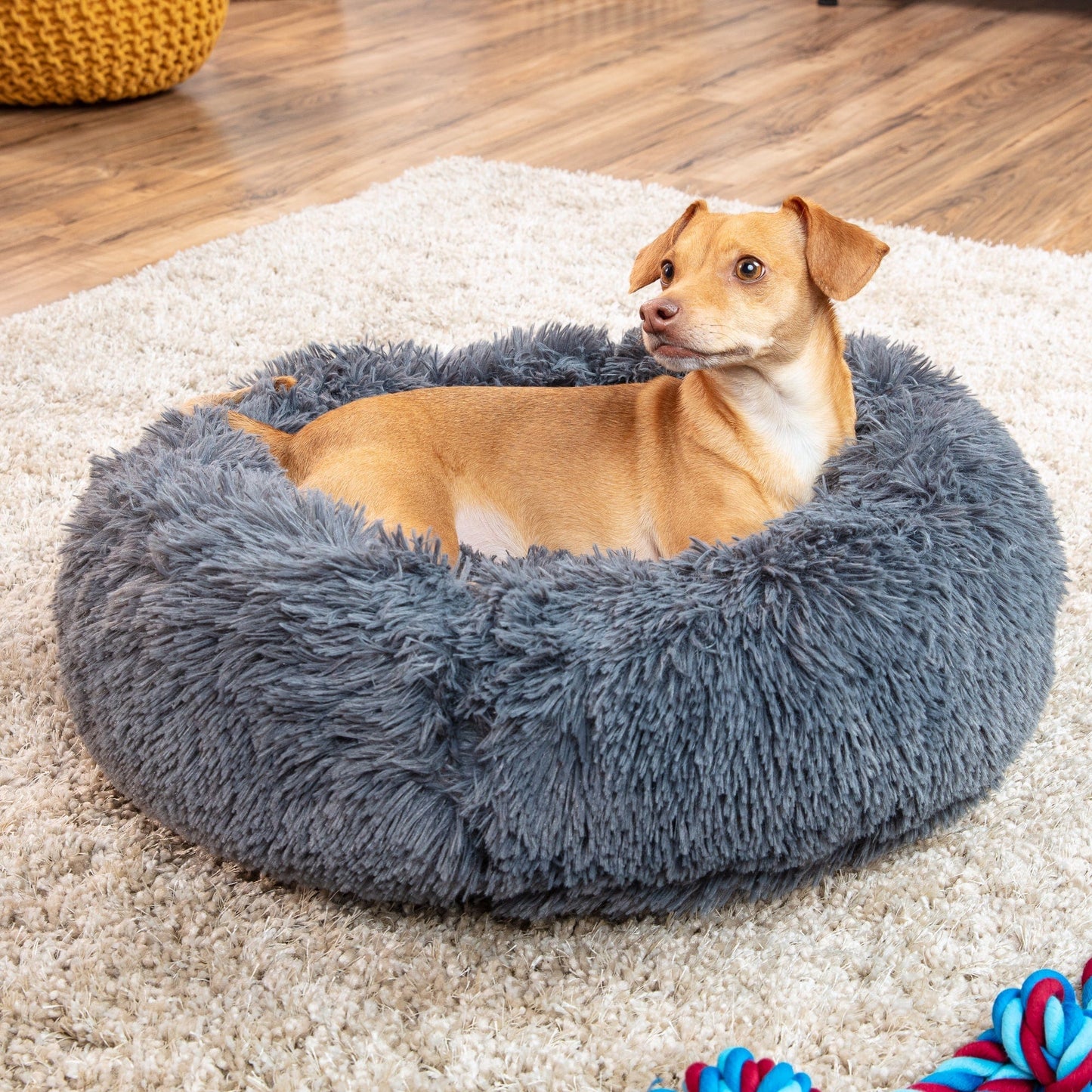 Self-Warming Shag Fur Calming Pet Bed w/ Water-Resistant Lining - Gray VIP