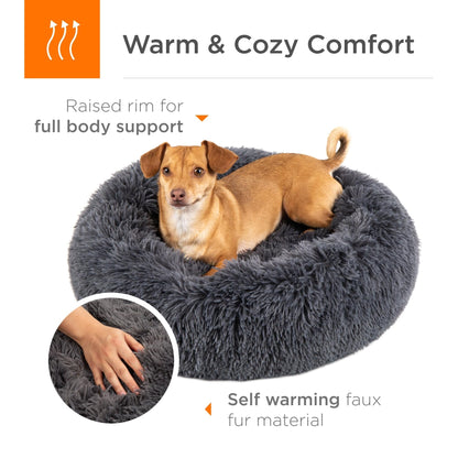 Self-Warming Shag Fur Calming Pet Bed w/ Water-Resistant Lining - Gray VIP