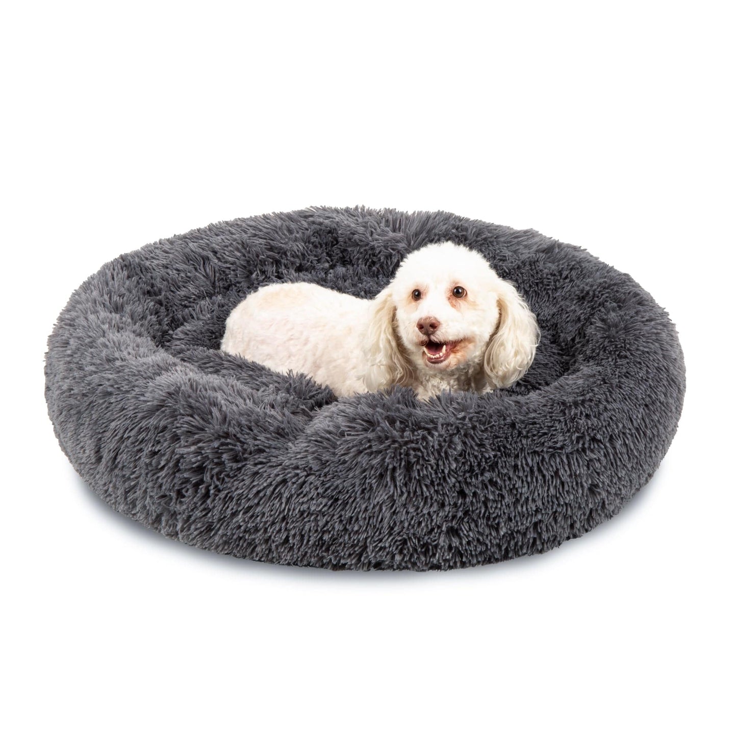 Self-Warming Shag Fur Calming Pet Bed w/ Water-Resistant Lining - Gray VIP