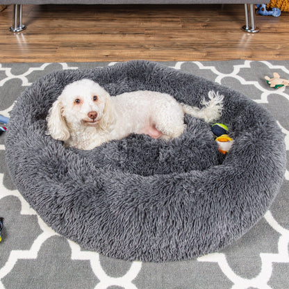 Self-Warming Shag Fur Calming Pet Bed w/ Water-Resistant Lining - Gray VIP