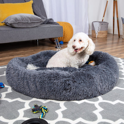Self-Warming Shag Fur Calming Pet Bed w/ Water-Resistant Lining - Gray VIP