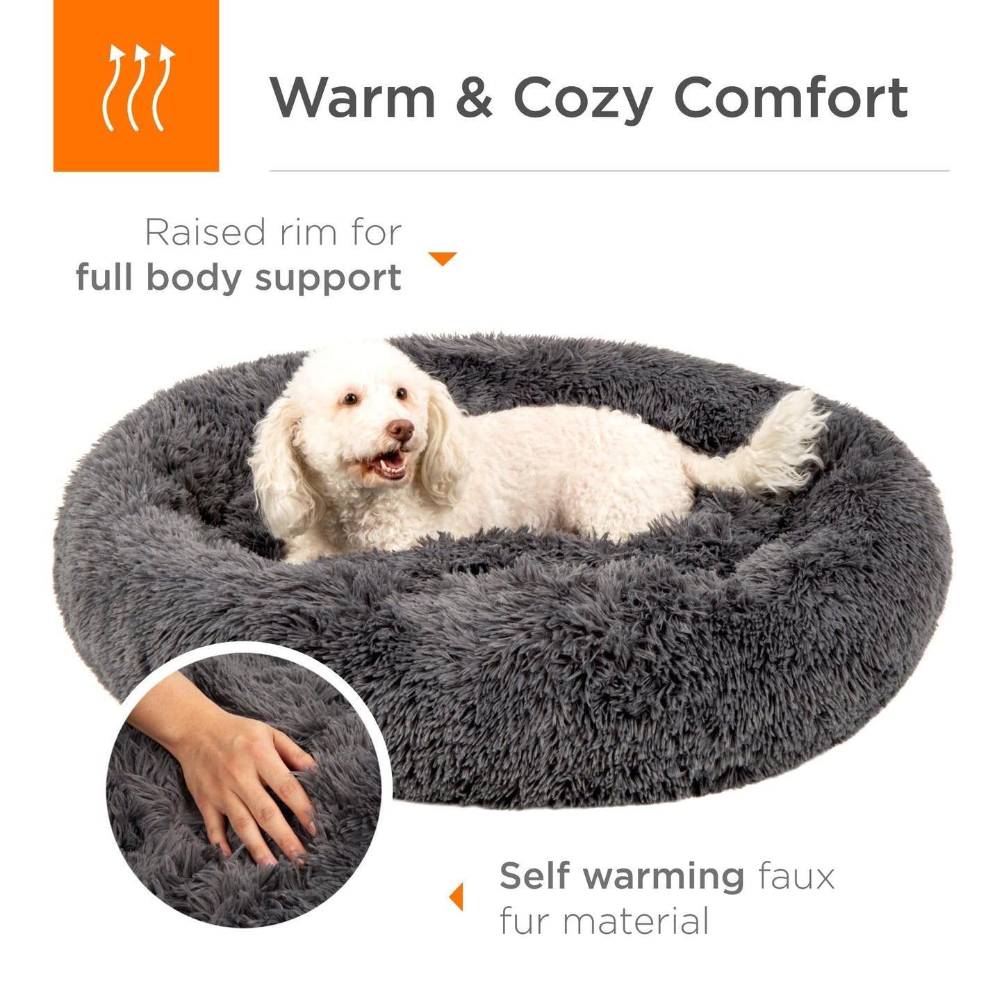 Self-Warming Shag Fur Calming Pet Bed w/ Water-Resistant Lining - Gray VIP