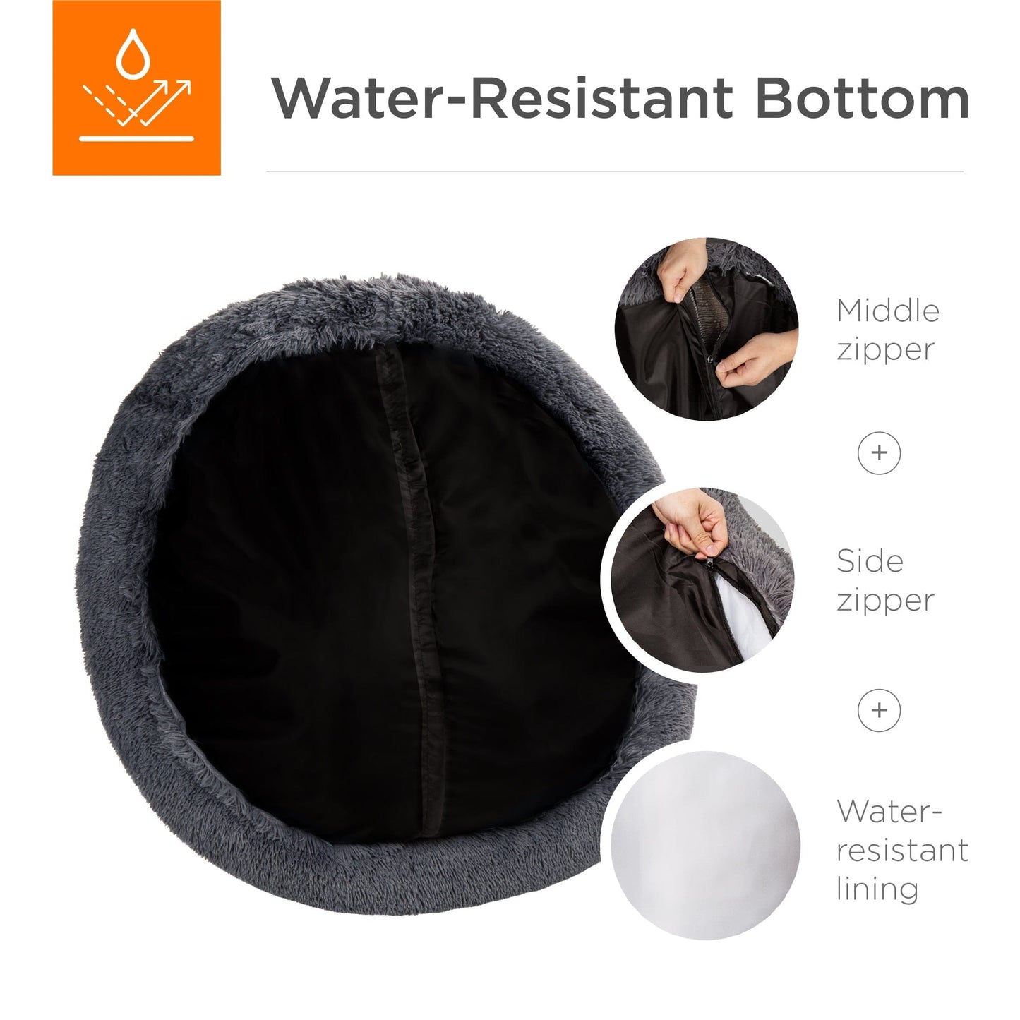 Self-Warming Shag Fur Calming Pet Bed w/ Water-Resistant Lining - Gray VIP