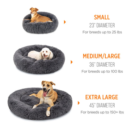 Self-Warming Shag Fur Calming Pet Bed w/ Water-Resistant Lining - Gray VIP